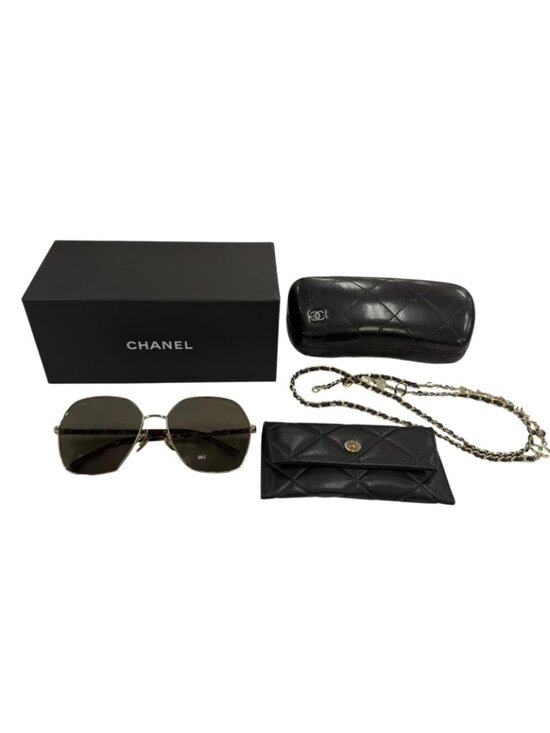 Chanel CC Logo Hexagon Chain Sunglasses Gold Black Demo Lens Eyewear main image 11